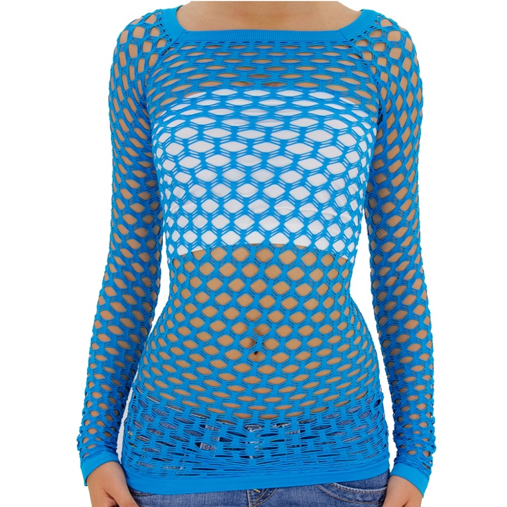 COPY - Fishnet Long Sleeve Shirt Dancing Blouse Top Tq
